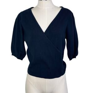French Connection Black Puff Sleeve V-neck Top
